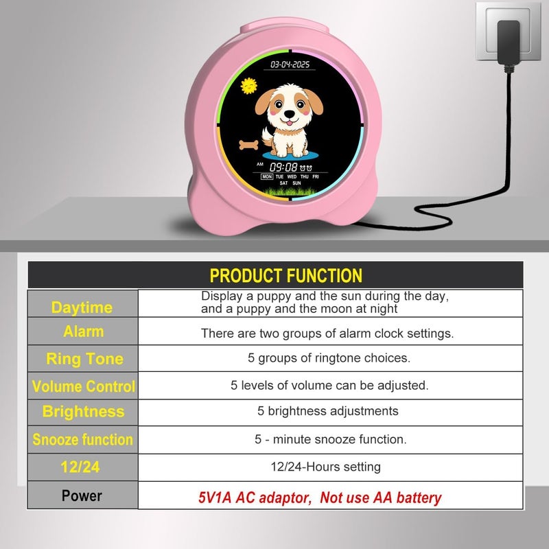 Sinoviwe Kids Alarm Clock Sun & Moon& Dog LED Display with Day & Date OK to Wake Clock with Night Light for Kids Children's Sleep Trainer Gift for Boy and Girls - Image 4